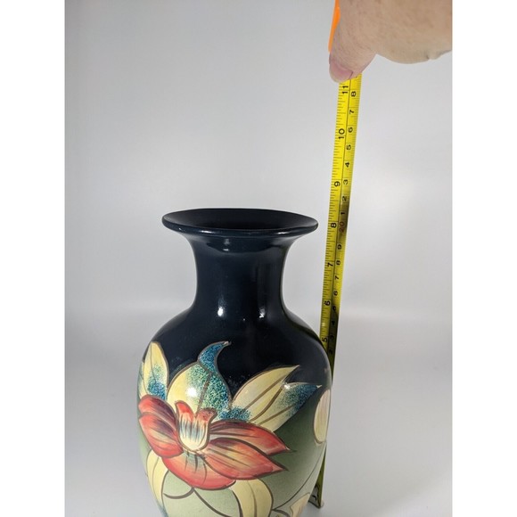 Vintage Hand Painted Tropical Exotic Orchid Floral 8" Flower Vase Art Nouveau - Picture 9 of 9